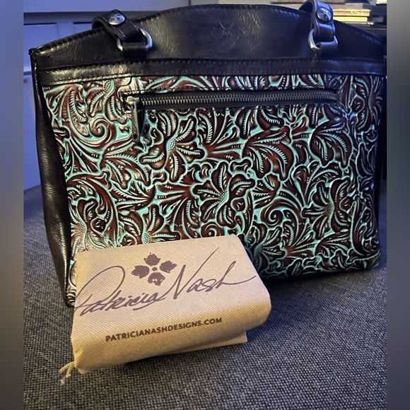 Patricia Nash Dark Brown Tooled Poppy Italian Leather Tote Shoulder Bag (M3020) - Picture 4 of 5